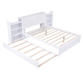 Queen Size Storage Platform Bed With Pull Out Shelves And Twin Size Trundle