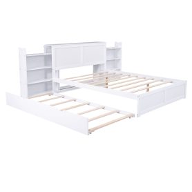 Queen Size Storage Platform Bed With Pull Out Shelves And Twin Size Trundle