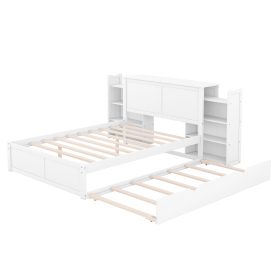 Full Size Storage Platform Bed With Pull Out Shelves And Twin Size Trundle
