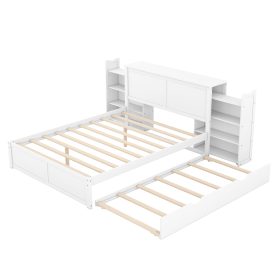 Queen Size Storage Platform Bed With Pull Out Shelves And Twin Size Trundle