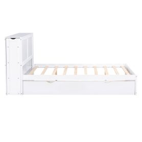 Full Size Storage Platform Bed With Pull Out Shelves And Twin Size Trundle