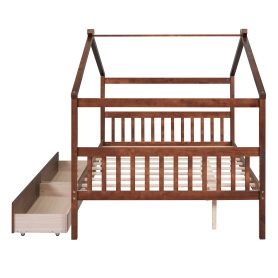 Wooden Full Size House Bed With Drawers