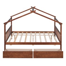 Wooden Full Size House Bed With Drawers