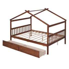 Wooden Full Size House Bed With Drawers