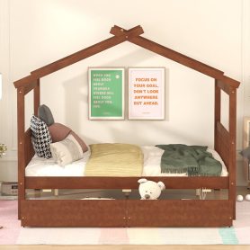 Wooden Full Size House Bed With Drawers