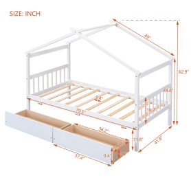 Wooden Twin Size House Bed With Drawers