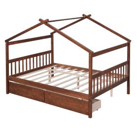 Wooden Full Size House Bed With Drawers