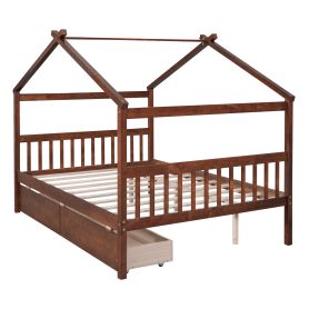 Wooden Full Size House Bed With Drawers