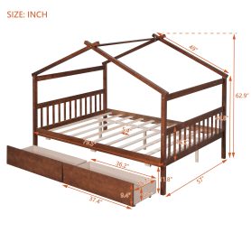 Wooden Full Size House Bed With Drawers