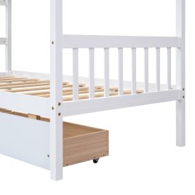 Wooden Twin Size House Bed With Drawers