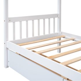 Wooden Twin Size House Bed With Drawers