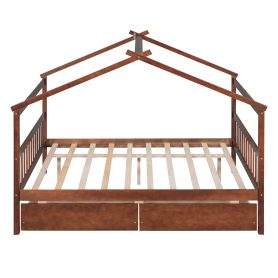 Wooden Full Size House Bed With Drawers