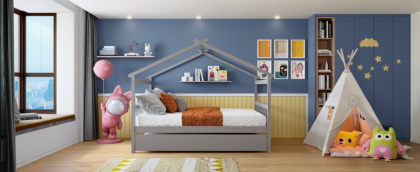 Full Size Wood House Bed With Twin Size Trundle 14 Full Size Wood House Bed With Twin Size Trundle