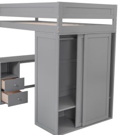 Wood Twin Size Loft Bed With Wardrobes And 2-drawer Desk With Cabinet 34 Wood Twin Size Loft Bed With Wardrobes And 2-drawer Desk With Cabinet