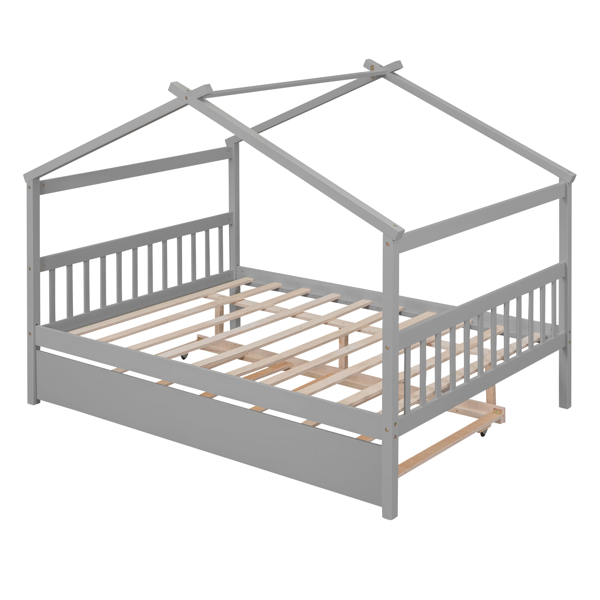 Full Size Wood House Bed With Twin Size Trundle 6 Full Size Wood House Bed With Twin Size Trundle