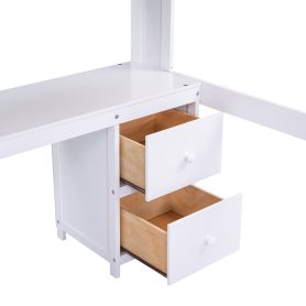 Full Size Loft Bed With Desk, Cabinets, Drawers And Bedside Tray, Charging Station