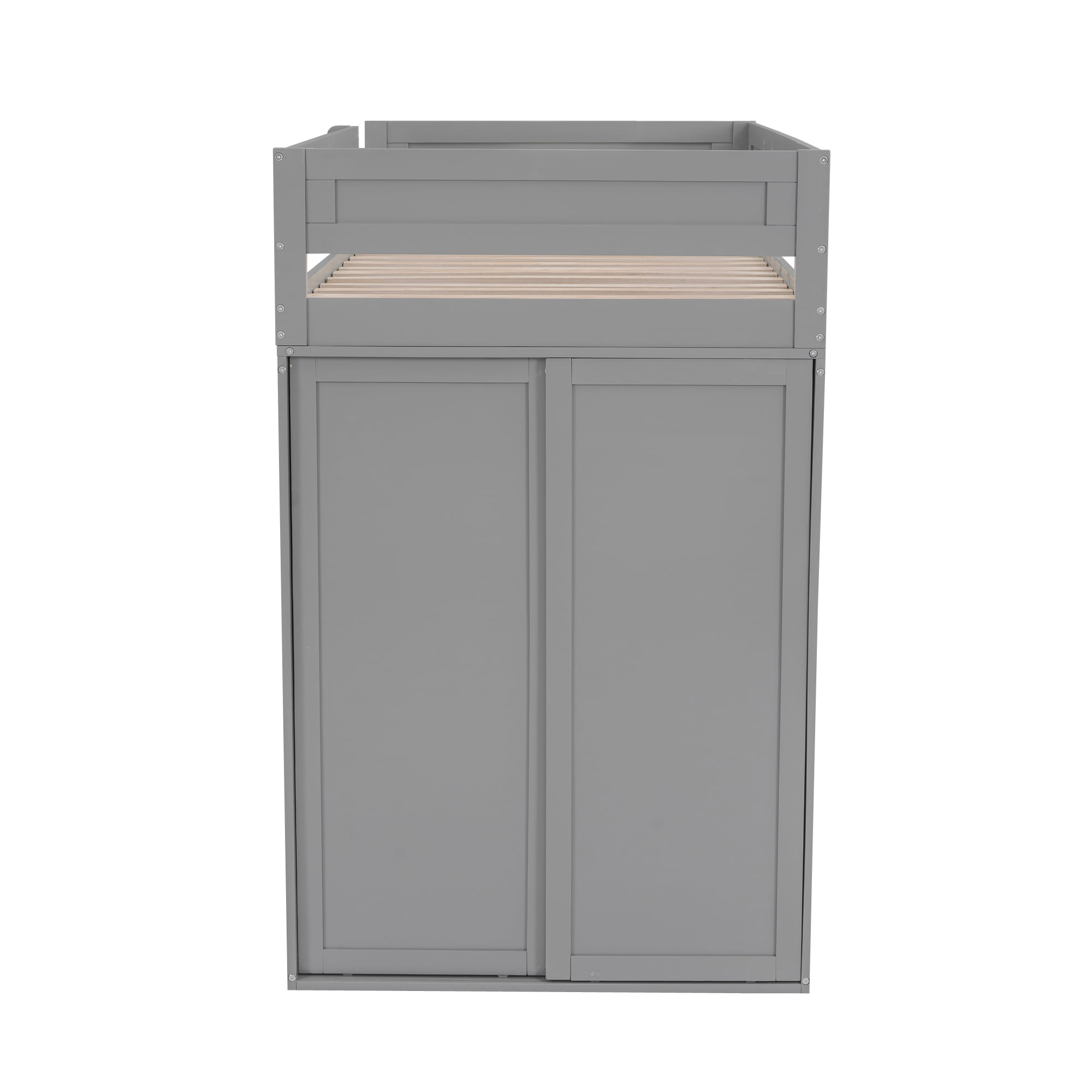 Wood Twin Size Loft Bed With Wardrobes And 2-drawer Desk With Cabinet 14 Wood Twin Size Loft Bed With Wardrobes And 2-drawer Desk With Cabinet