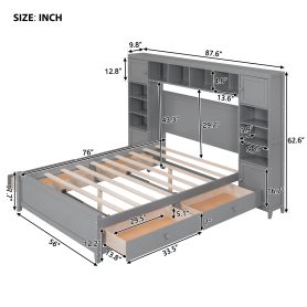 Full Size Wooden Bed With All-in-one Cabinet And Shelf
