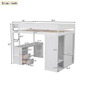 Wood Full Size Loft Bed With Wardrobes And 2-drawer Desk With Cabinet