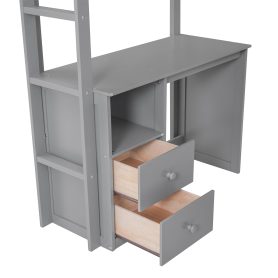 Wood Twin Size Loft Bed With Wardrobes And 2-drawer Desk With Cabinet 37 Wood Twin Size Loft Bed With Wardrobes And 2-drawer Desk With Cabinet