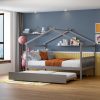 Full Size Wood House Bed With Twin Size Trundle