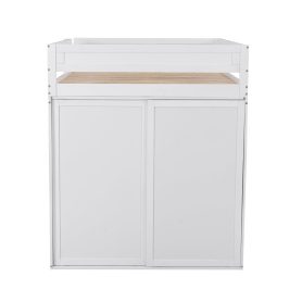 Wood Full Size Loft Bed With Wardrobes And 2-drawer Desk With Cabinet