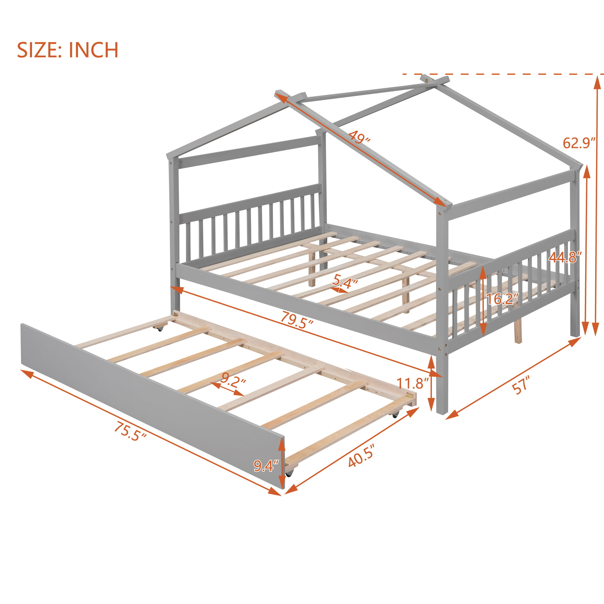 Full Size Wood House Bed With Twin Size Trundle 7 Full Size Wood House Bed With Twin Size Trundle