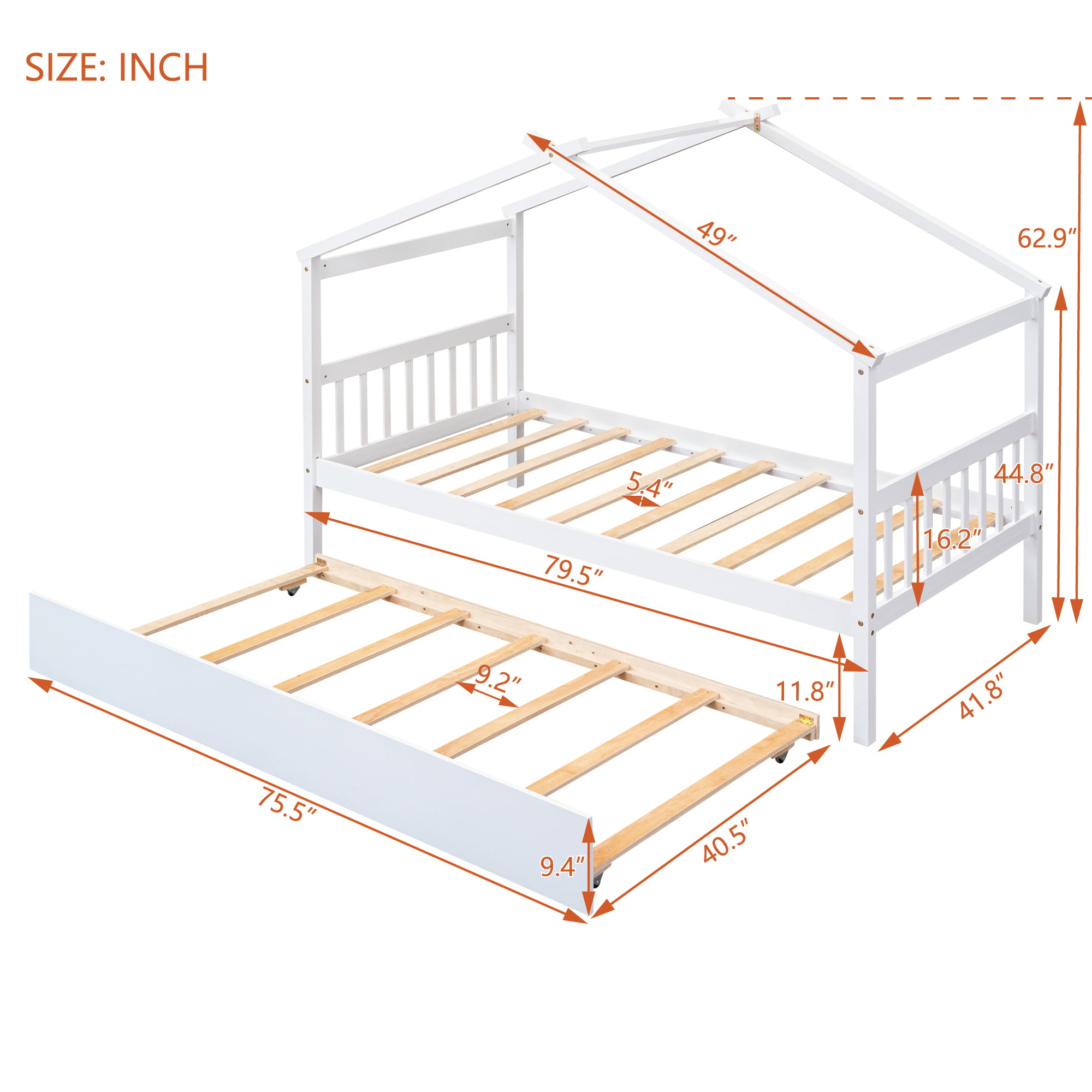 Twin Size Wood House Bed With Twin Size Trundle 7 Twin Size Wood House Bed With Twin Size Trundle