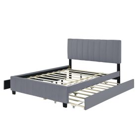 Queen Size Velvet Upholstered Platform Bed With 2 Drawers And 1 Twin Xl Trundle
