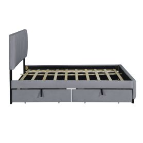 Queen Size Velvet Upholstered Platform Bed With 2 Drawers And 1 Twin Xl Trundle
