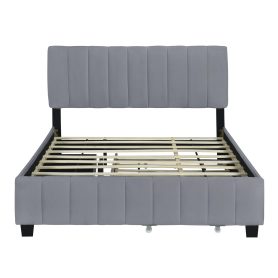 Queen Size Velvet Upholstered Platform Bed With 2 Drawers And 1 Twin Xl Trundle