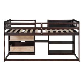 Twin Size Low Loft Bed With Rolling Desk, Shelf And Drawers