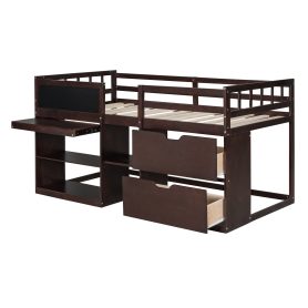Twin Size Low Loft Bed With Rolling Desk, Shelf And Drawers