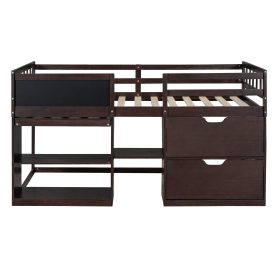 Twin Size Low Loft Bed With Rolling Desk, Shelf And Drawers