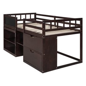 Twin Size Low Loft Bed With Rolling Desk, Shelf And Drawers