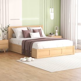 Wood Queen Size Platform Bed With Underneath Storage And 2 Drawers
