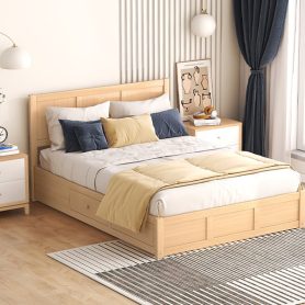 Wood Full Size Platform Bed With Underneath Storage And 2 Drawers