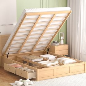 Wood Queen Size Platform Bed With Underneath Storage And 2 Drawers