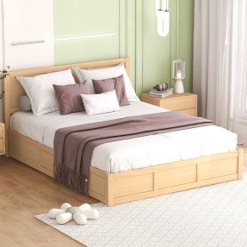 Wood Queen Size Platform Bed With Underneath Storage And 2 Drawers