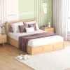 Wood Queen Size Platform Bed With Underneath Storage And 2 Drawers