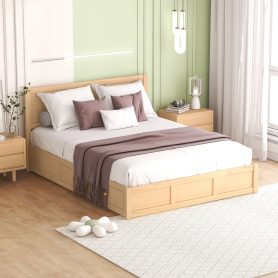 Wood Queen Size Platform Bed With Underneath Storage And 2 Drawers