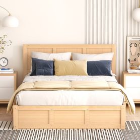 Wood Full Size Platform Bed With Underneath Storage And 2 Drawers