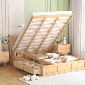 Wood Queen Size Platform Bed With Underneath Storage And 2 Drawers