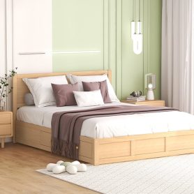 Wood Queen Size Platform Bed With Underneath Storage And 2 Drawers