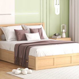 Wood Queen Size Platform Bed With Underneath Storage And 2 Drawers