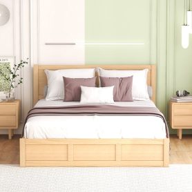 Wood Queen Size Platform Bed With Underneath Storage And 2 Drawers