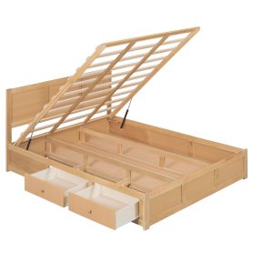 Wood Queen Size Platform Bed With Underneath Storage And 2 Drawers