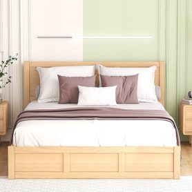 Wood Queen Size Platform Bed With Underneath Storage And 2 Drawers