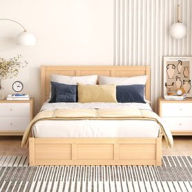 Wood Full Size Platform Bed With Underneath Storage And 2 Drawers