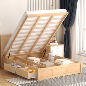 Wood Full Size Platform Bed With Underneath Storage And 2 Drawers